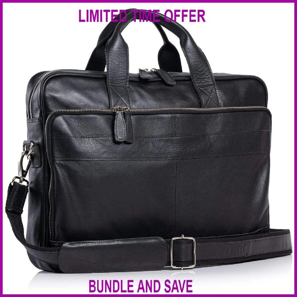 Premium Leather 18 Inch Laptop Briefcase Messenger Bag Office Satchel